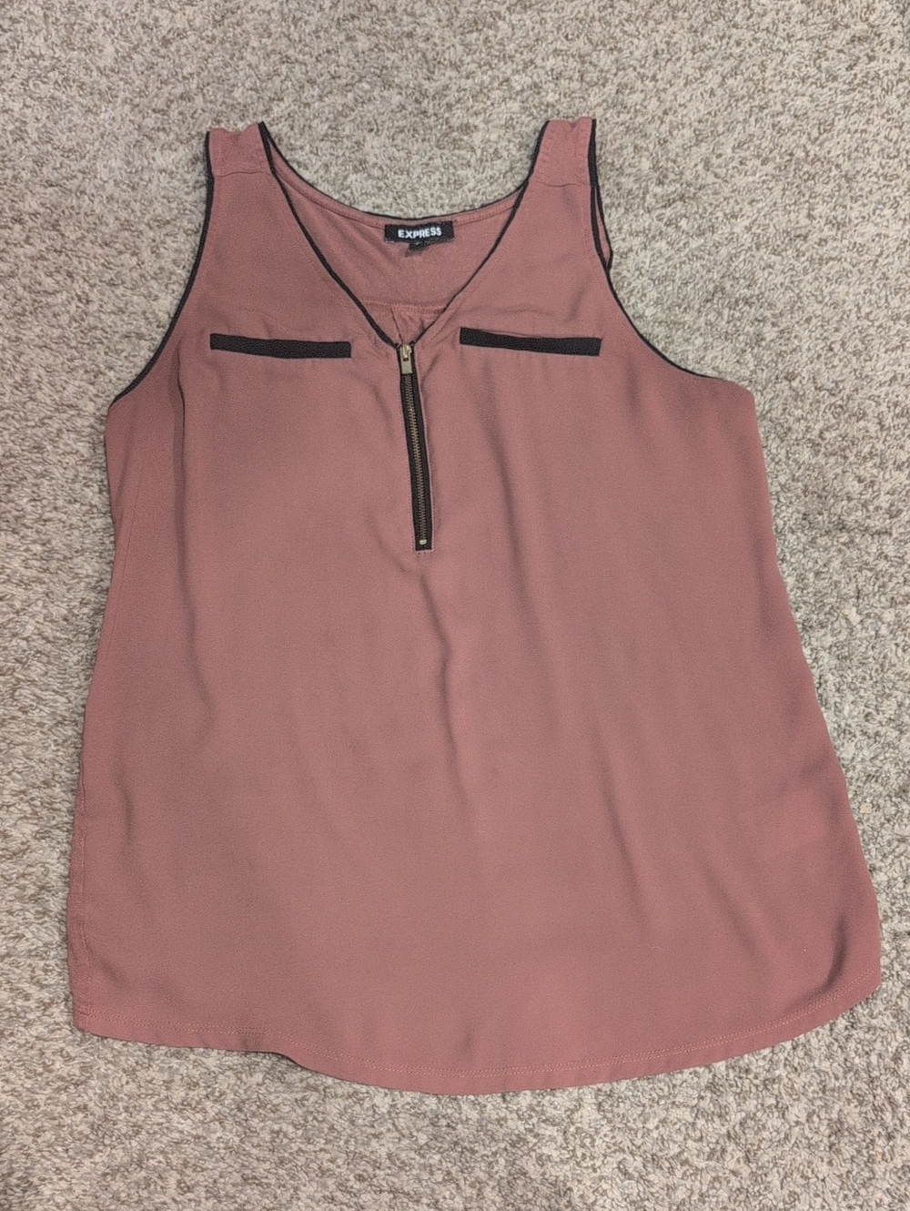 Express Terracotta Zip-Front Sleeveless Blouse Mixed Media